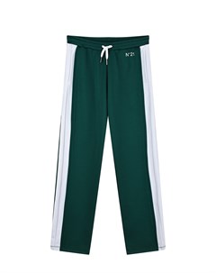 Зеленые спортивные брюки с белыми лампасами детские No21