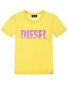 Желтая футболка с розовым логотипом детская Diesel