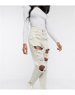 Светло бежевые джинсы в винтажном стиле с рваной отделкой Missguided tall