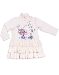 Платье для малышек молочного цвета зайка на велосипеде Апрель