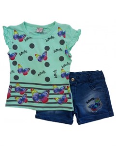 Комплект на девочку ментоловый с бабочками шорты и футболка Mini'a