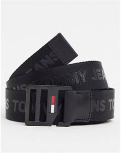 Черный ремень с D образным кольцом и логотипом Tommy jeans