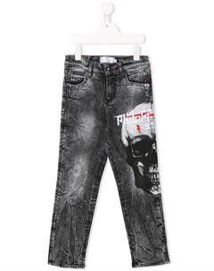 Прямые джинсы с логотипом и принтом Skull Philipp plein junior