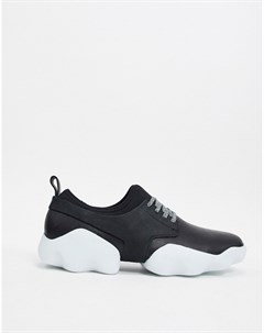Черные кожаные кроссовки на массивной подошве контрастного цвета Camper