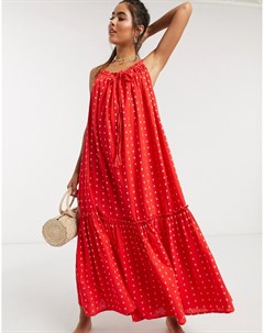 Красное пляжное платье макси с высокой горловиной Accessorize