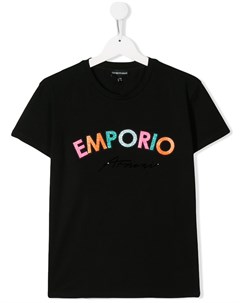 Футболка с логотипом и блестками Emporio armani kids