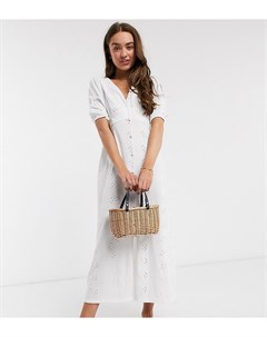 Белое чайное платье макси с пышными рукавами и вышивкой ришелье ASOS DESIGN Petite Asos petite