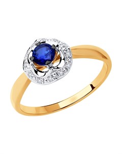 Кольцо из комбинированного золота с бриллиантами и синим корунд синт Sokolov diamonds