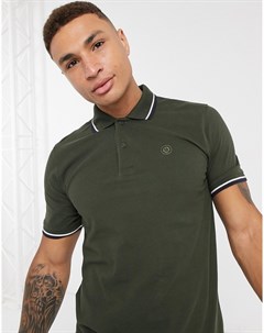 Футболка поло цвета хаки с контрастной отделкой Essentials Jack & jones